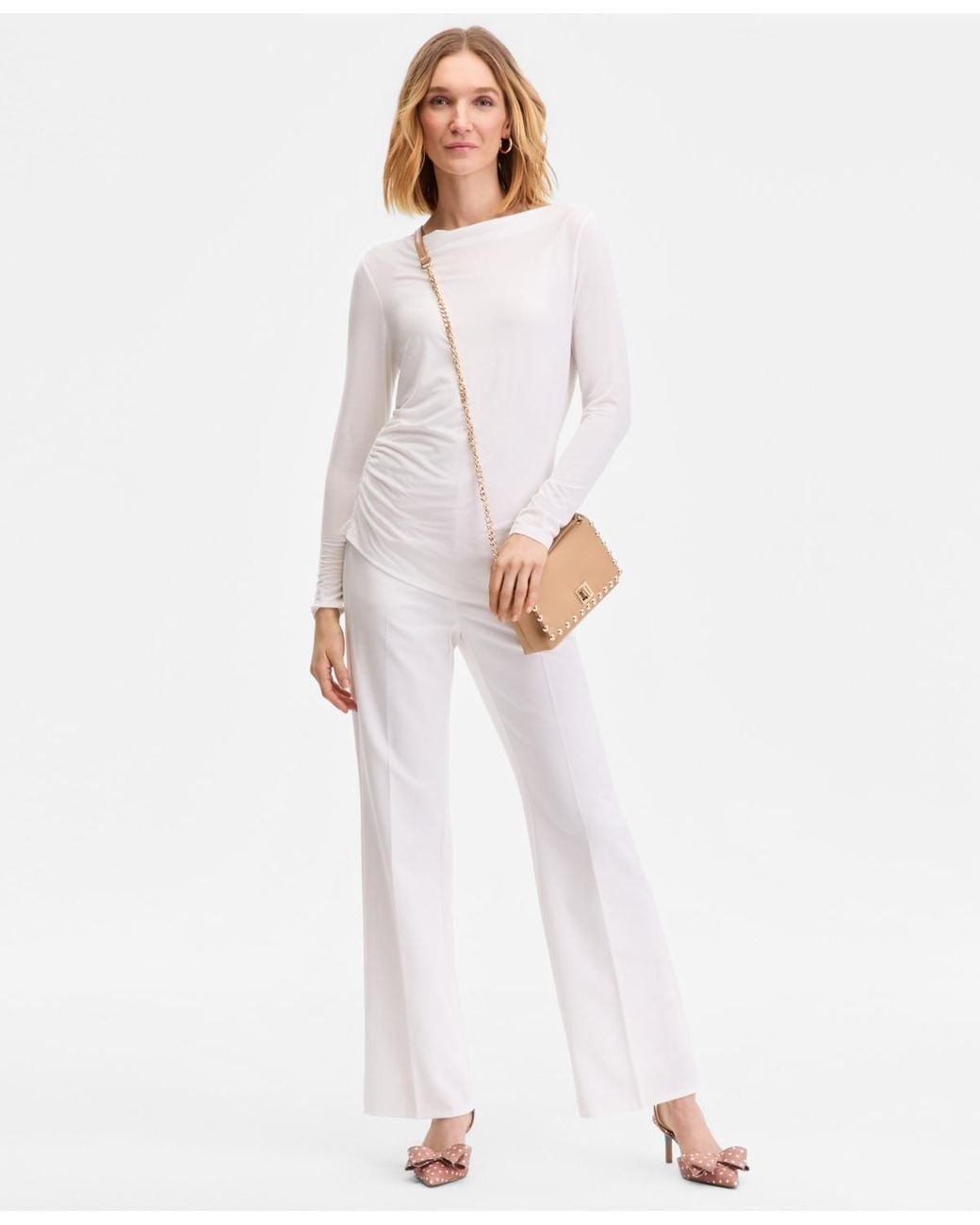 INC International Concepts White Luxe-layering Jersey Boat-neck Long-sleeve Top