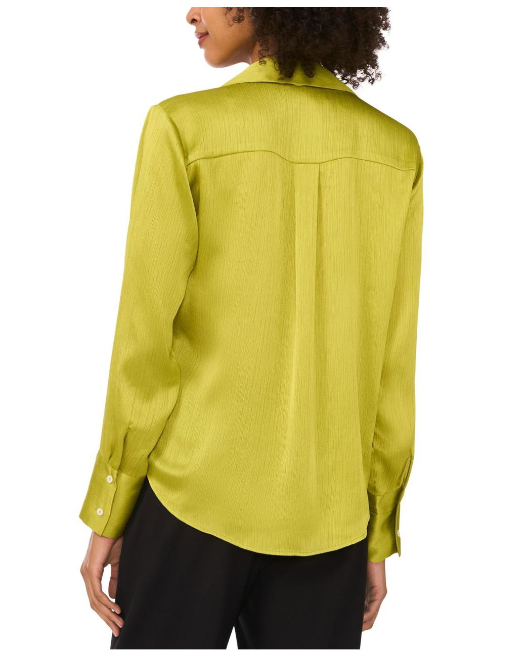 Vince Camuto Yellow Split-neck Button Long-sleeve Blouse
