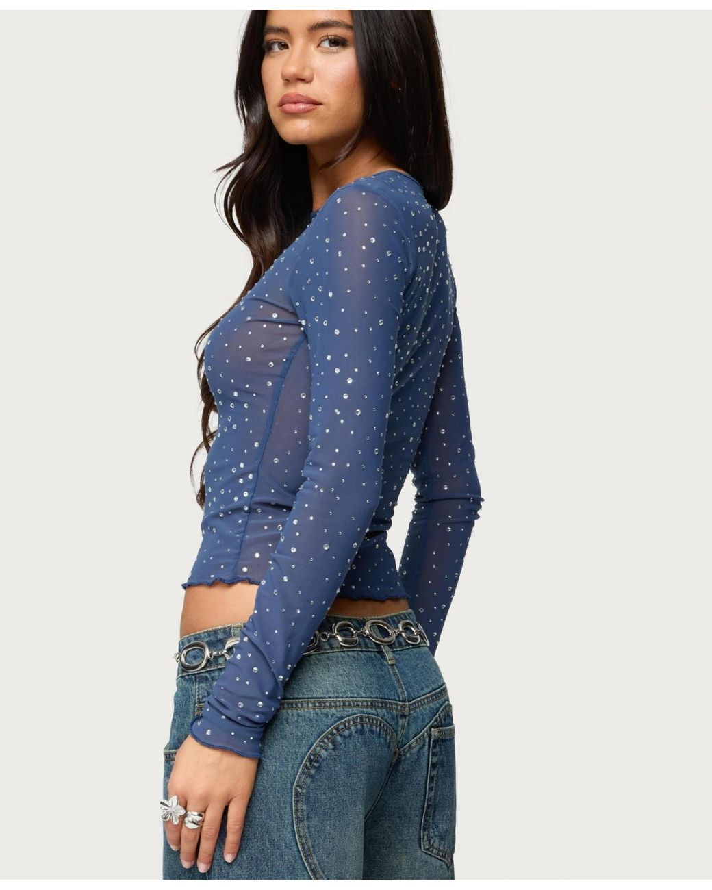 Mesh Rinestone Top Edikted Anari Rhinestone Mesh Top in Blue | Lyst