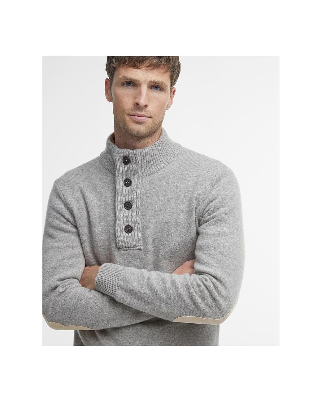 Barbour Gray Patch Half Zip Wool Sweater for men