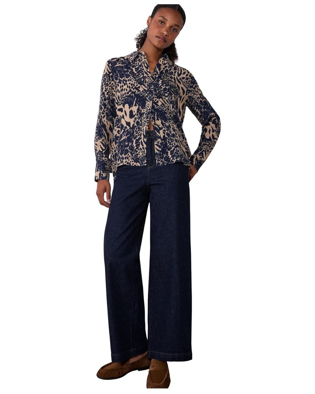 Whistles Blue Patchwork Leopard Print Shirt