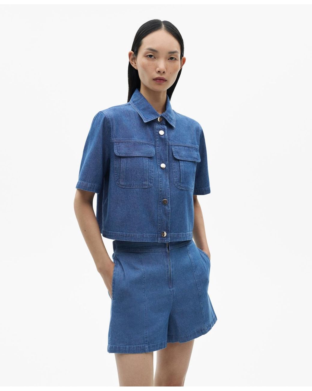 Mango Blue Denim Effect Cotton Shorts