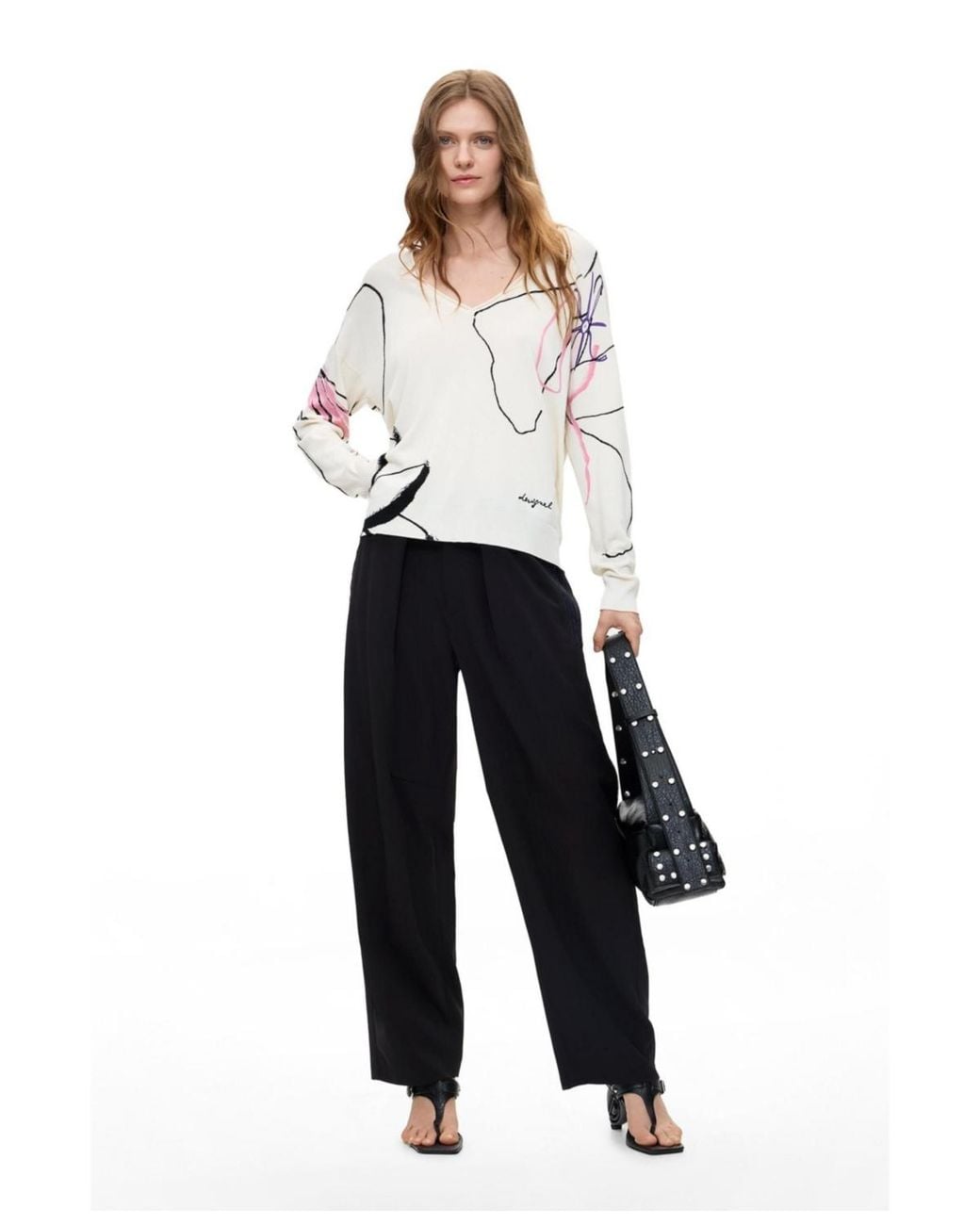 Desigual White Thin Printed Sweater