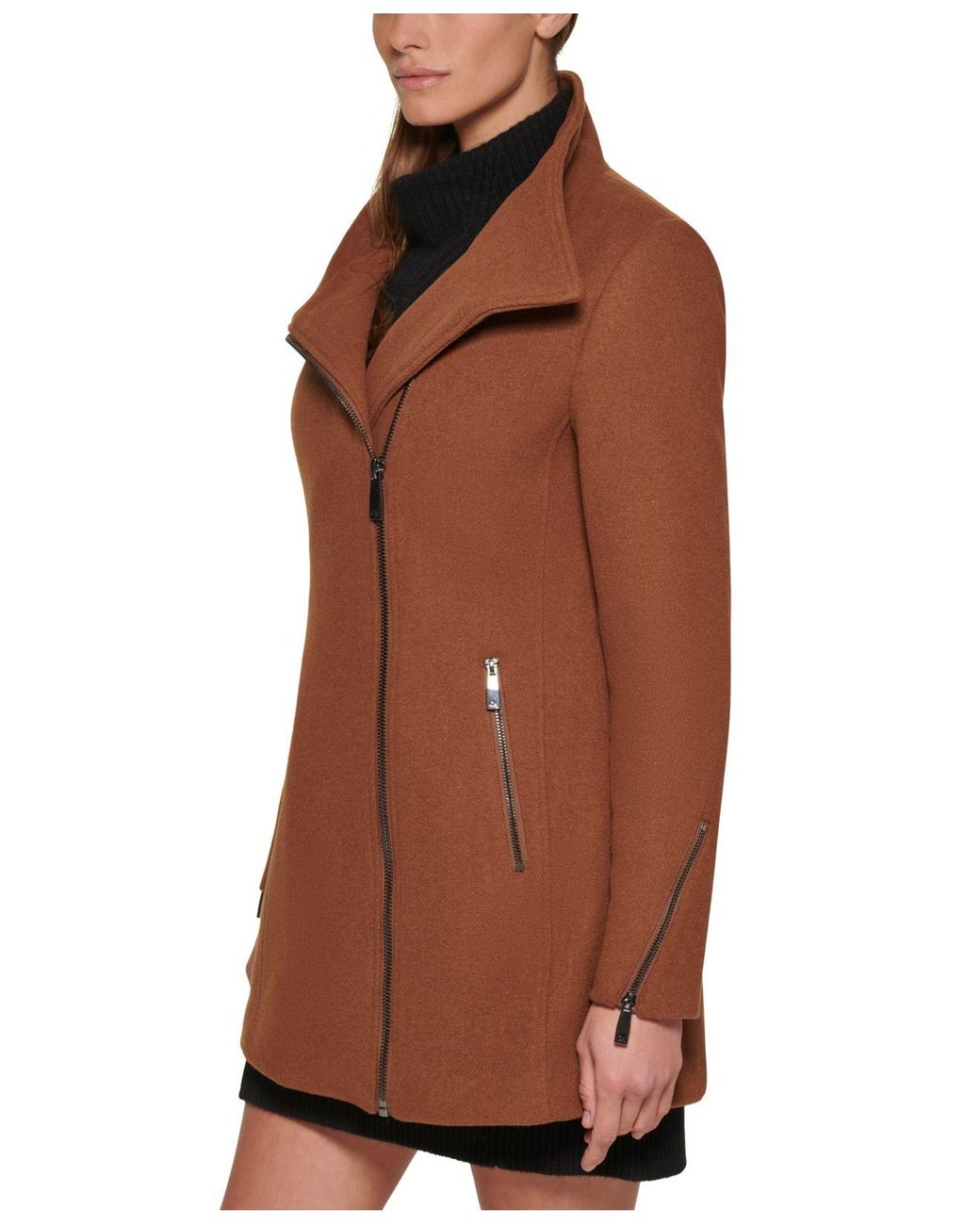 Calvin Klein Asymmetric Zipper Coat in Brown | Lyst