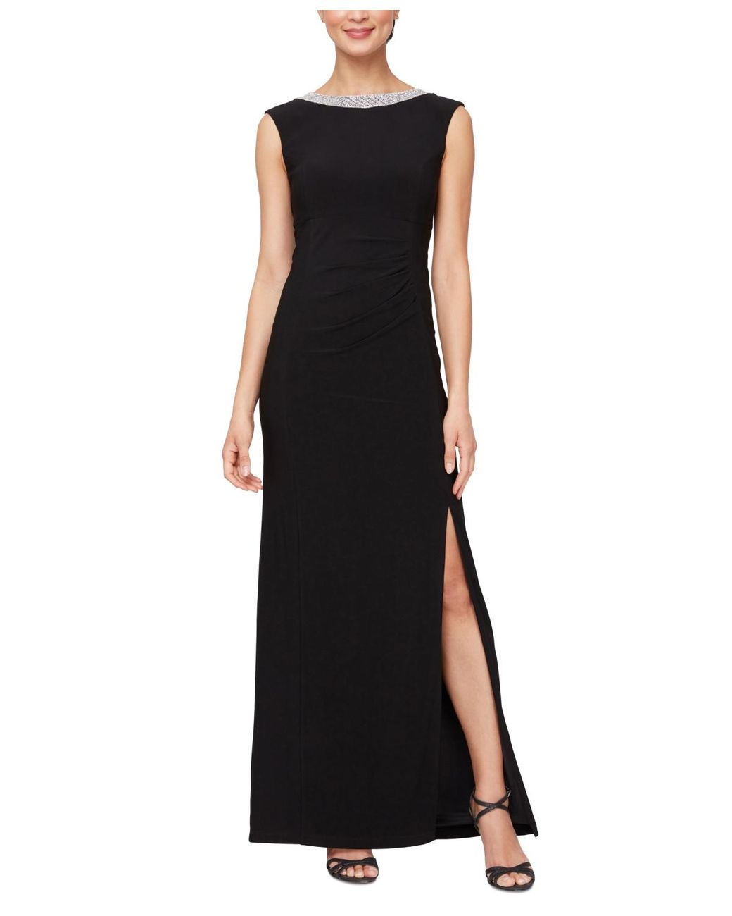 Alex Evenings Embellished neck Side slit Gown in Black Lyst