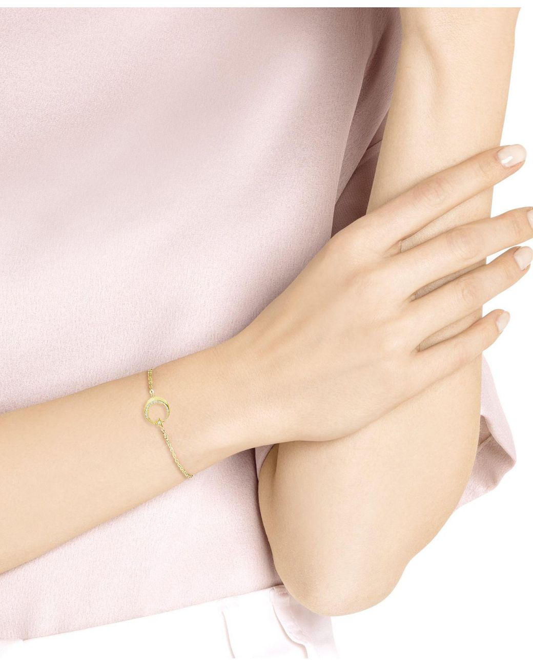 Swarovski Gold-tone Pavé Crescent Moon & Star Link Bracelet in White | Lyst