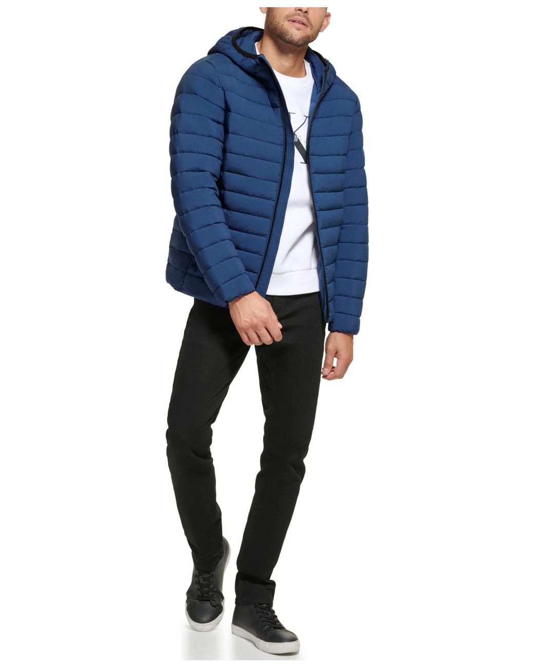 Calvin Klein Blue Hooded & Quilted Packable Jacket for men
