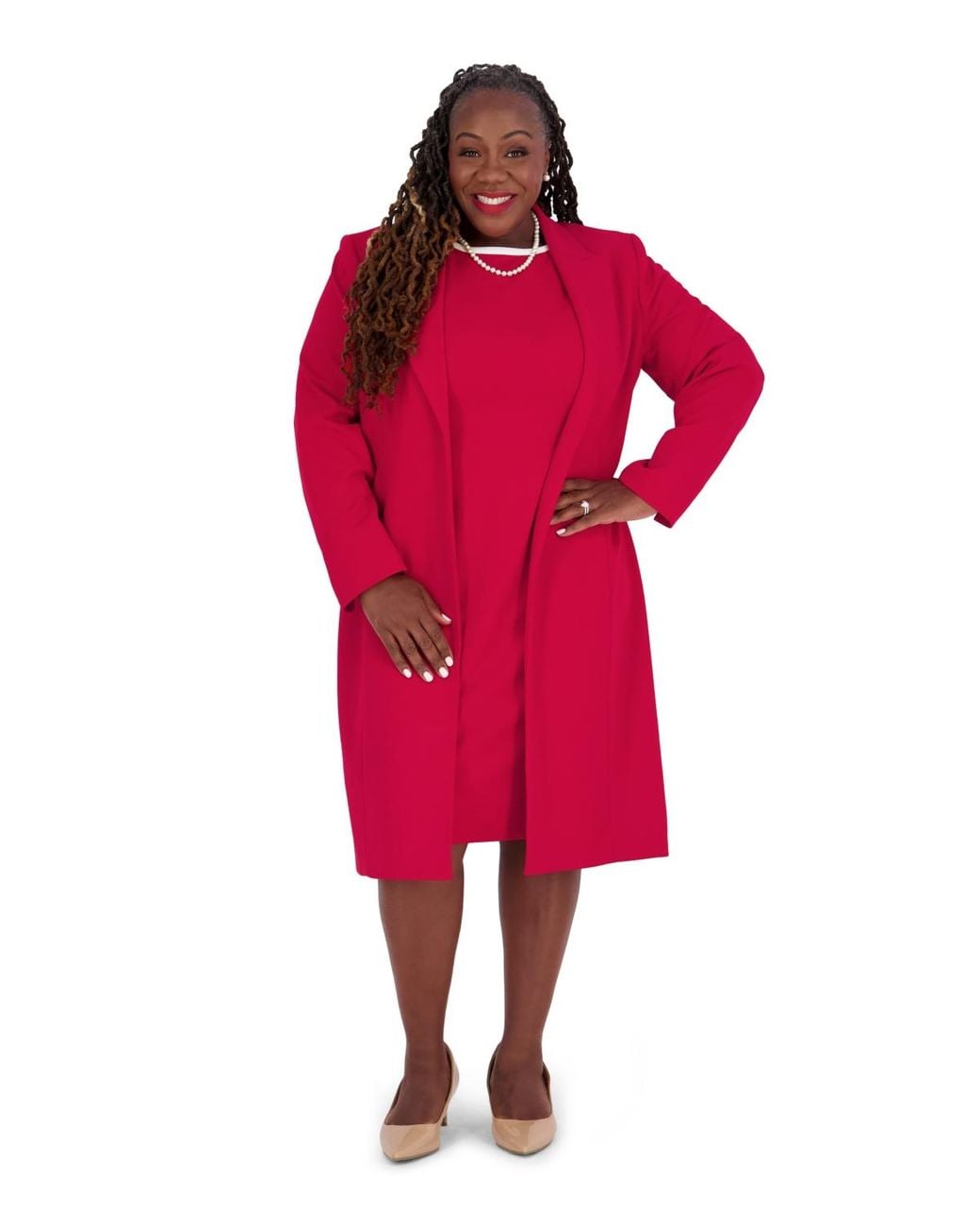 Kasper Red Peak Lapel Mid-length Lined Jacket
