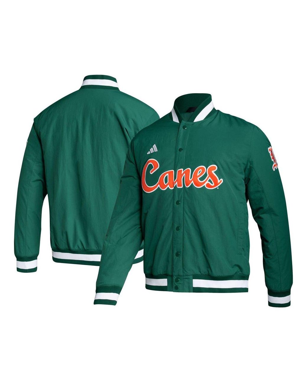 adidas Green Miami Hurricanes Baseball Coaches Fullsnap Jacket for Men