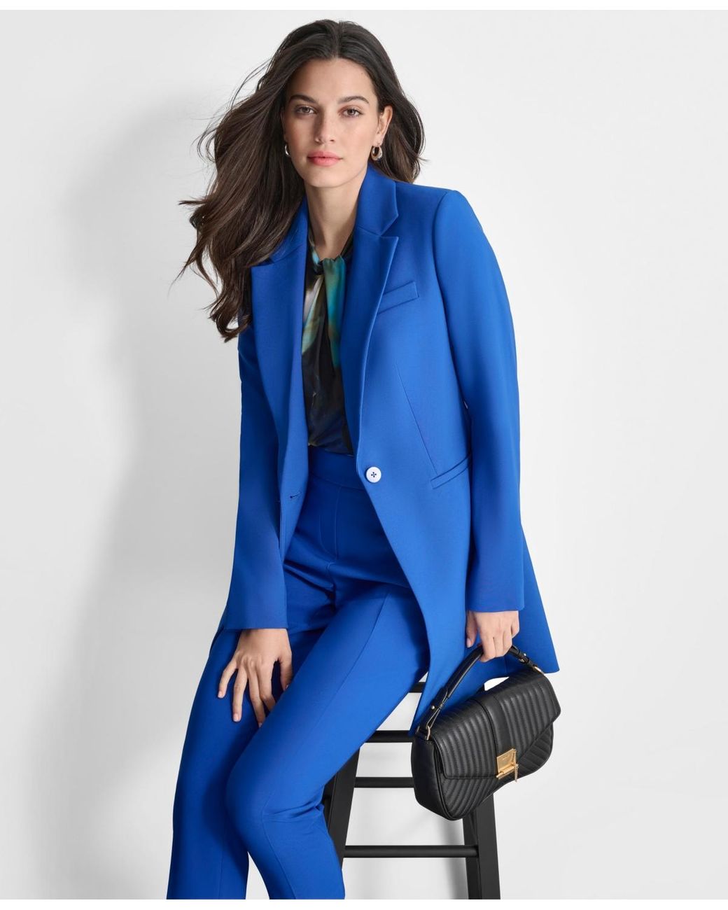 DKNY One button Topper Jacket in Blue Lyst