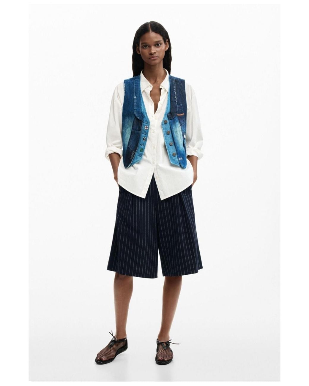 Desigual Blue Patchwork Denim Vest