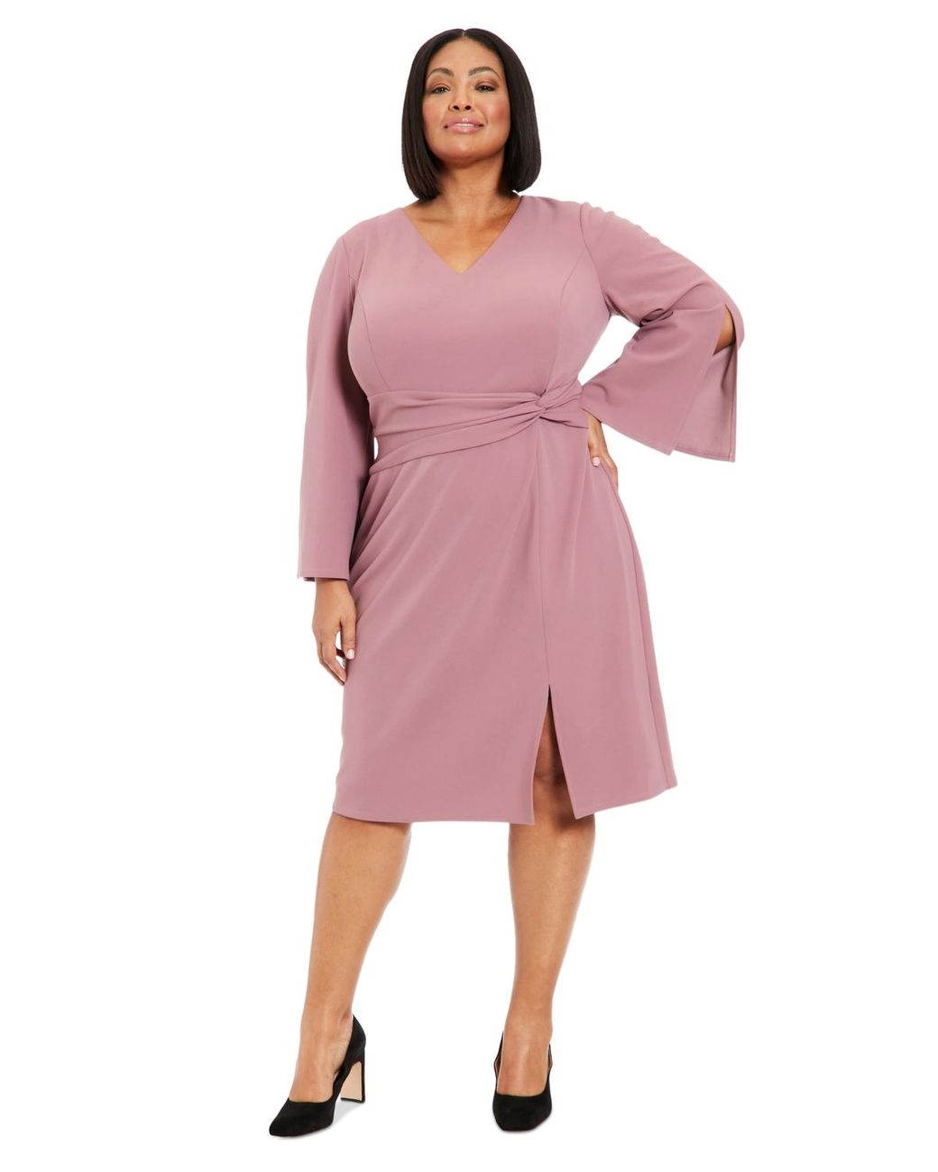 London Times Plus Size Twisted Split sleeve Sheath Dress in Pink Lyst