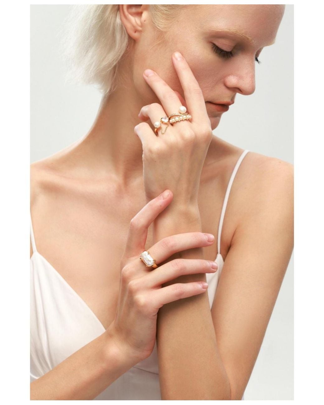 Classicharms White Freshwater Pearl Stackable Ring Set