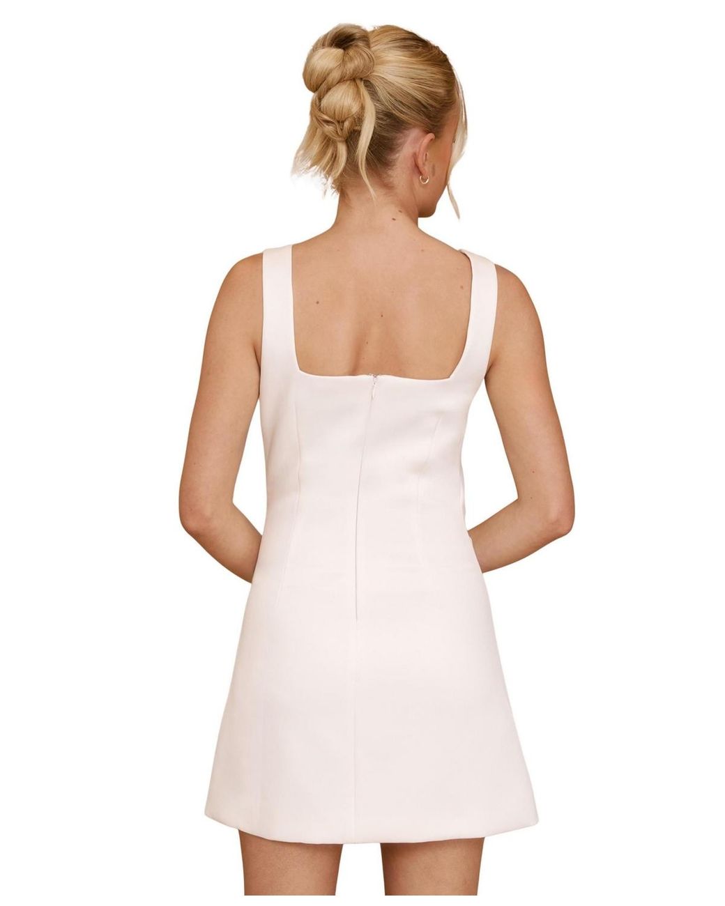 Six Stories Bonnie Square Neck Satin Mini Dress in White | Lyst