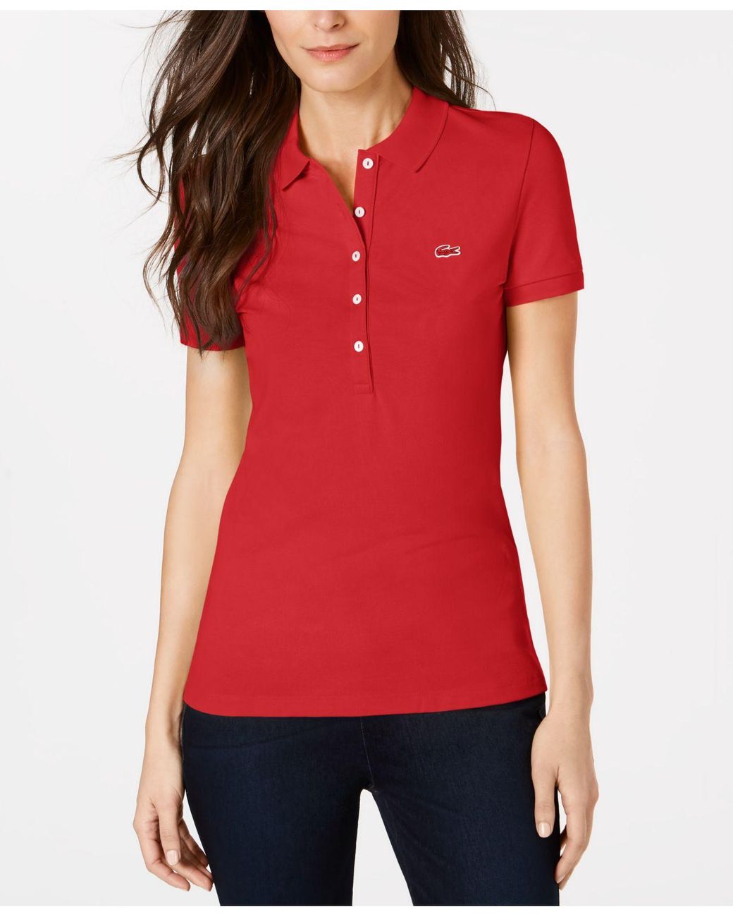 Lacoste Five-button Slim-fit Polo Shirt in Red | Lyst