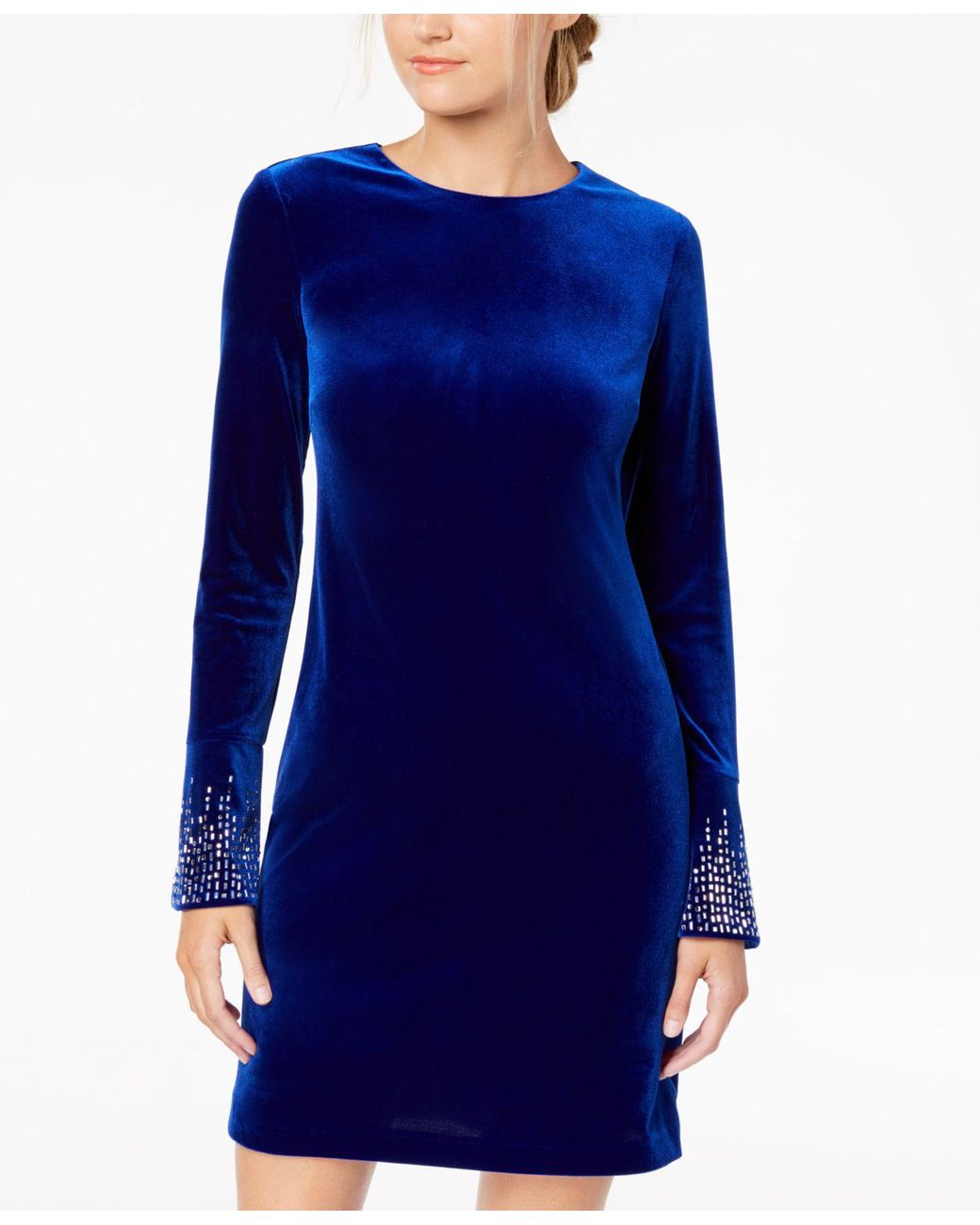 Calvin Klein Velvet Bling-sleeve Dress in Blue | Lyst