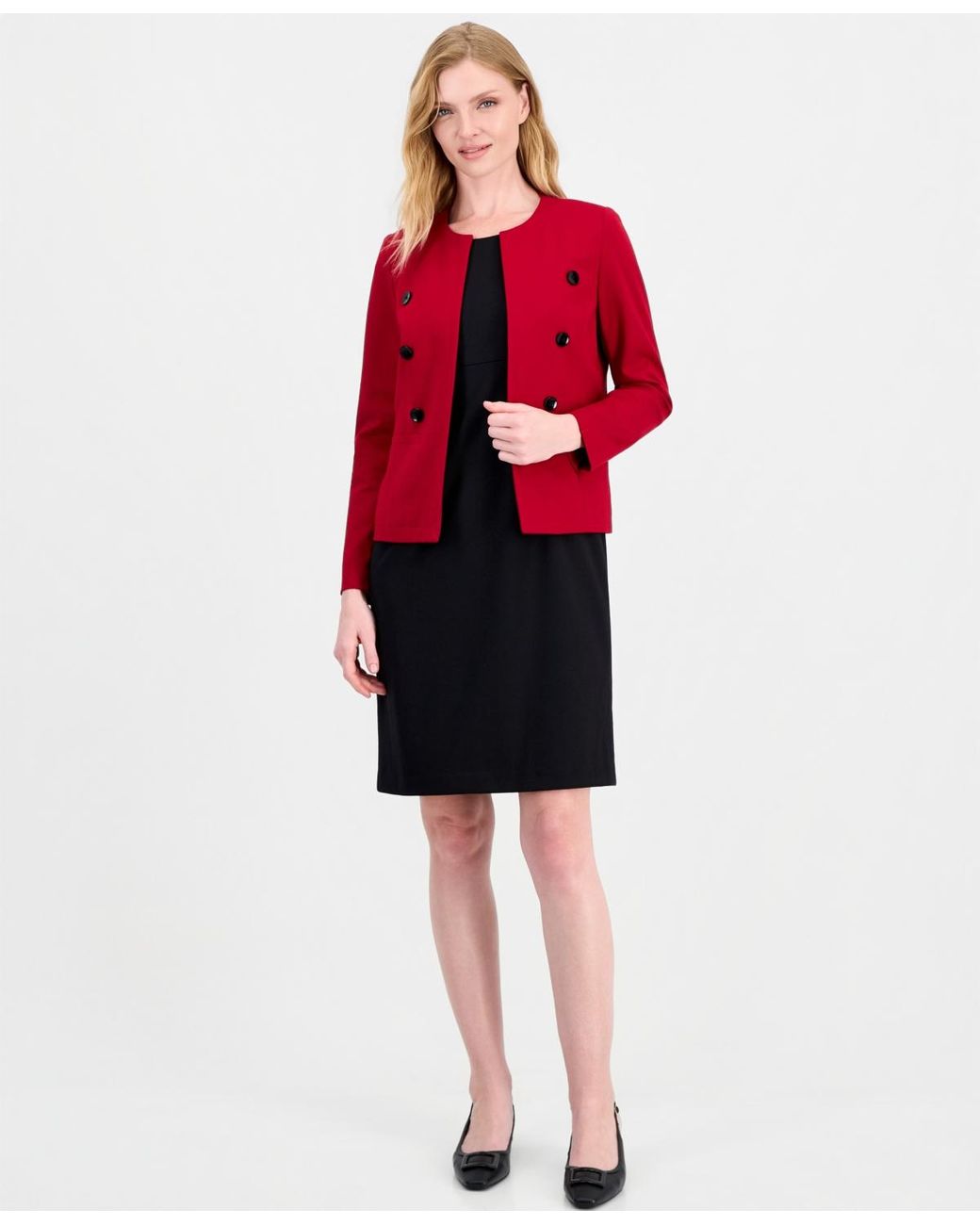 Kasper Red Collarless Double-breasted Jacket