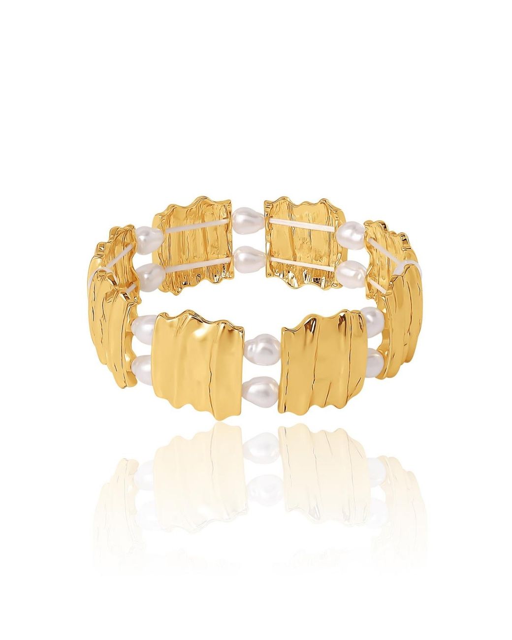 BCBGMAXAZRIA Metallic Gold-tone Sculpted Stretch Bracelet