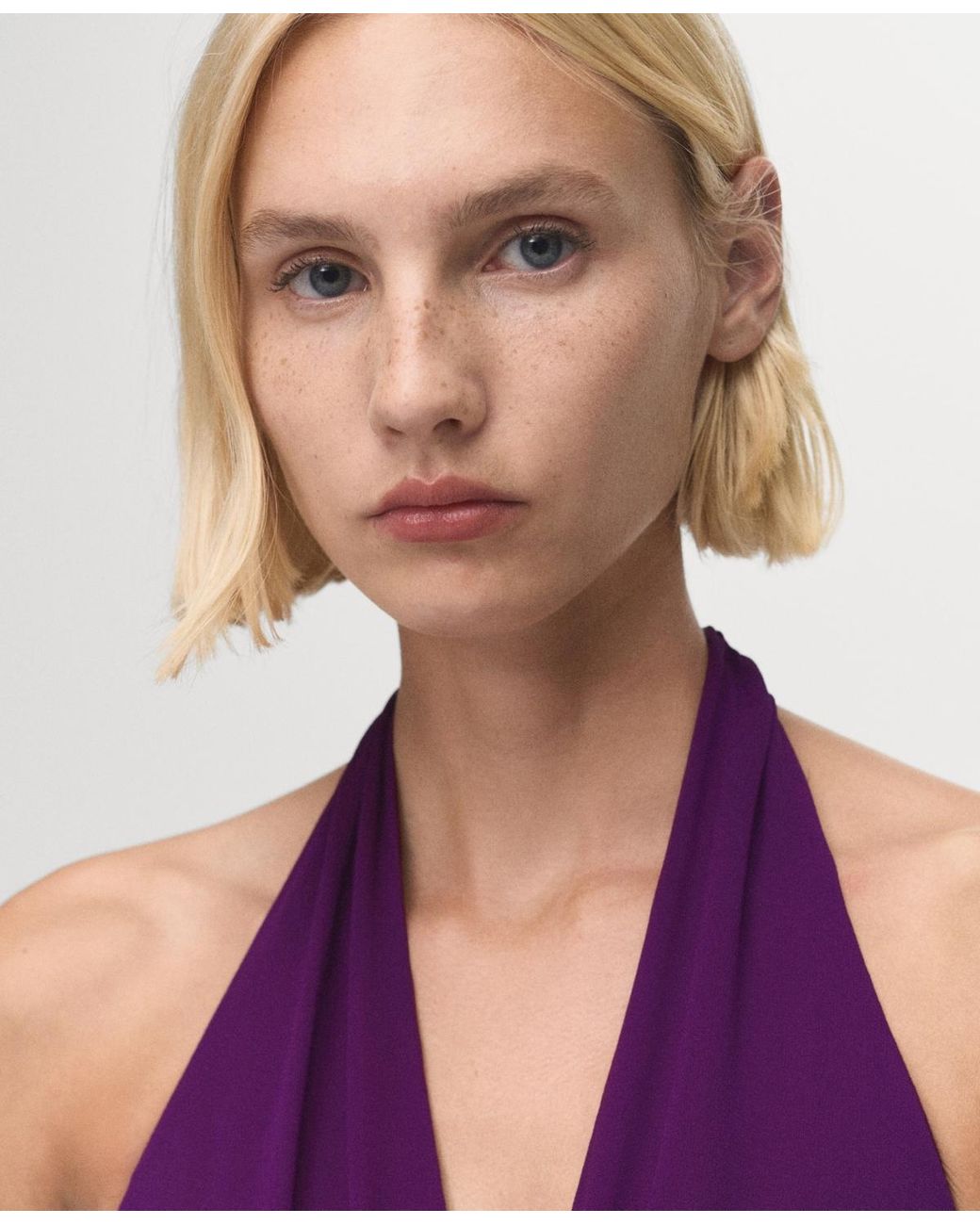 Mango Halter Neck Pleated Dress in Purple | Lyst Mango Halter Neck Pleated Dress in Purple | Lyst