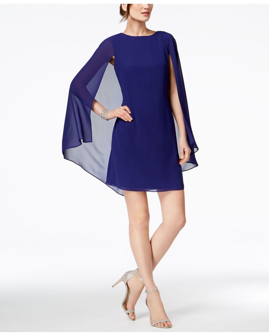 Vince Camuto Chiffon-cape Sheath Dress in Blue | Lyst