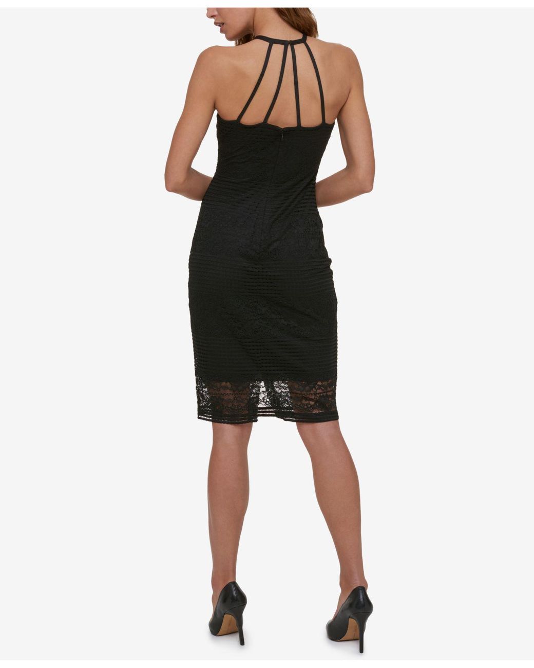 Guess Illusion Lace Ribbed Halter Dress in Black | Lyst