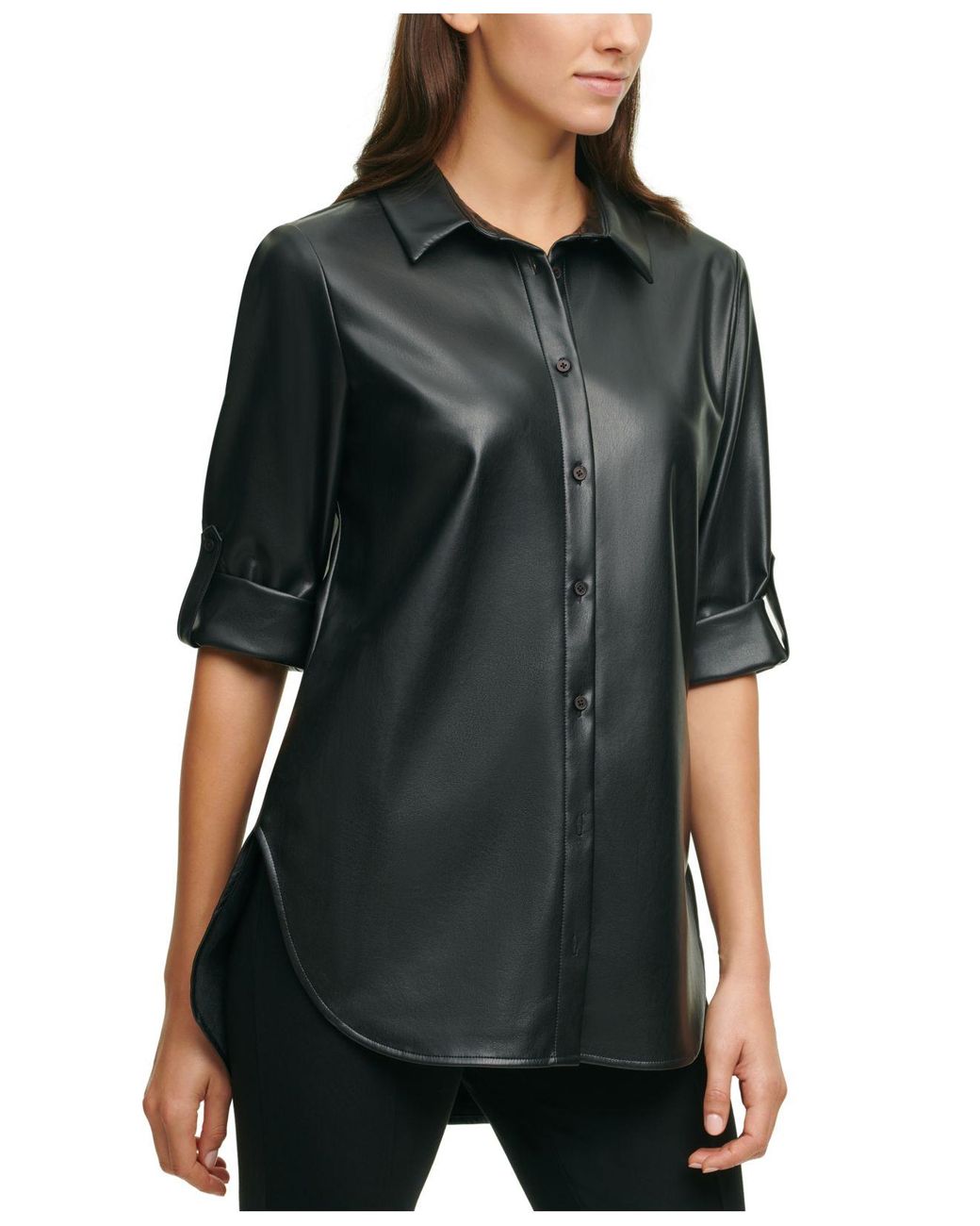Calvin Klein Faux-leather Tunic Top in Black - Lyst