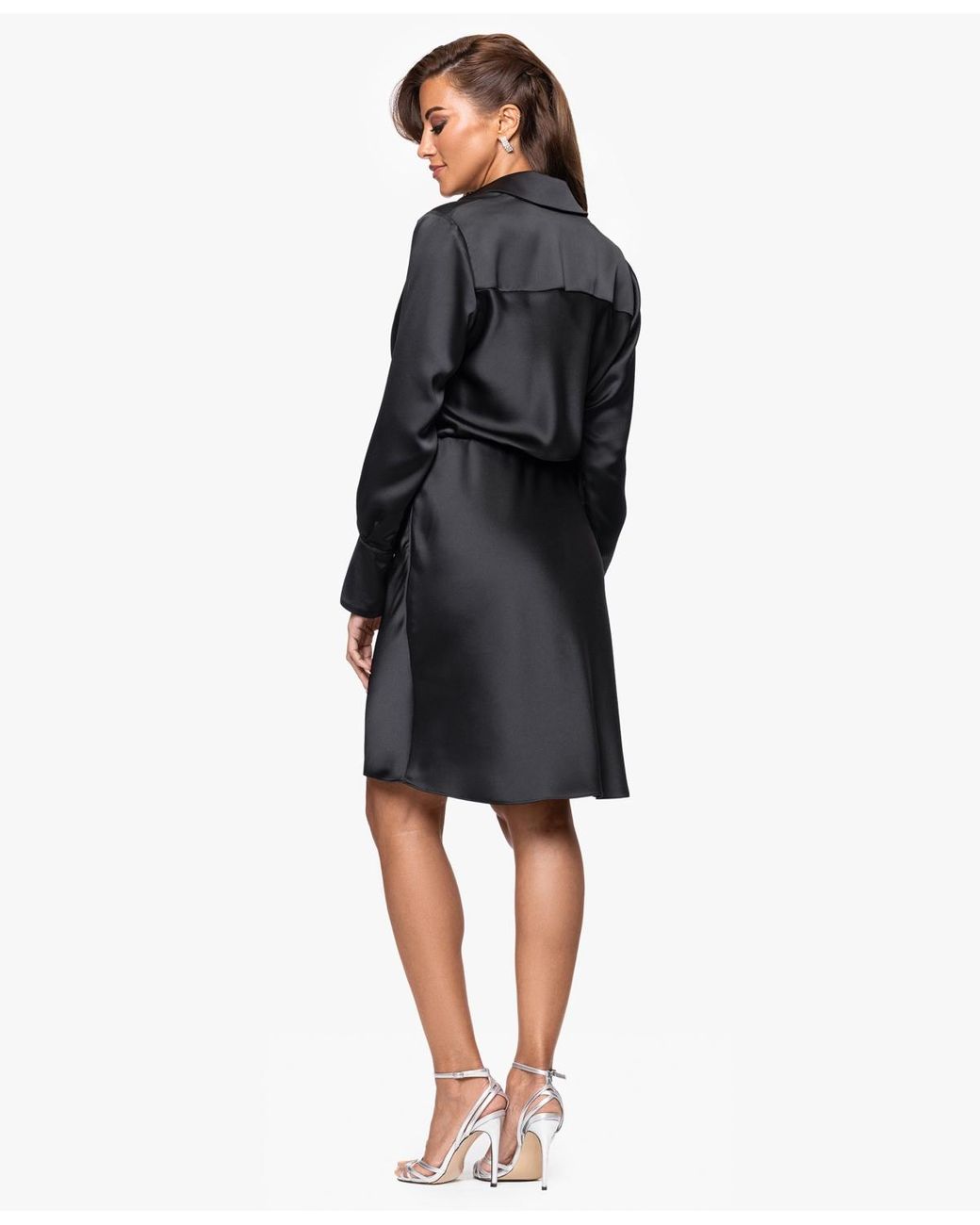 Xscape Long Sleeve Midi Dress in Black | Lyst