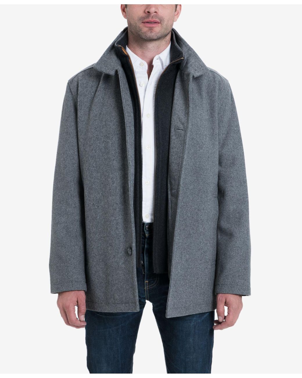 London Fog Big & Tall Wool Blend Standcollar Bib Car Coat in Gray for