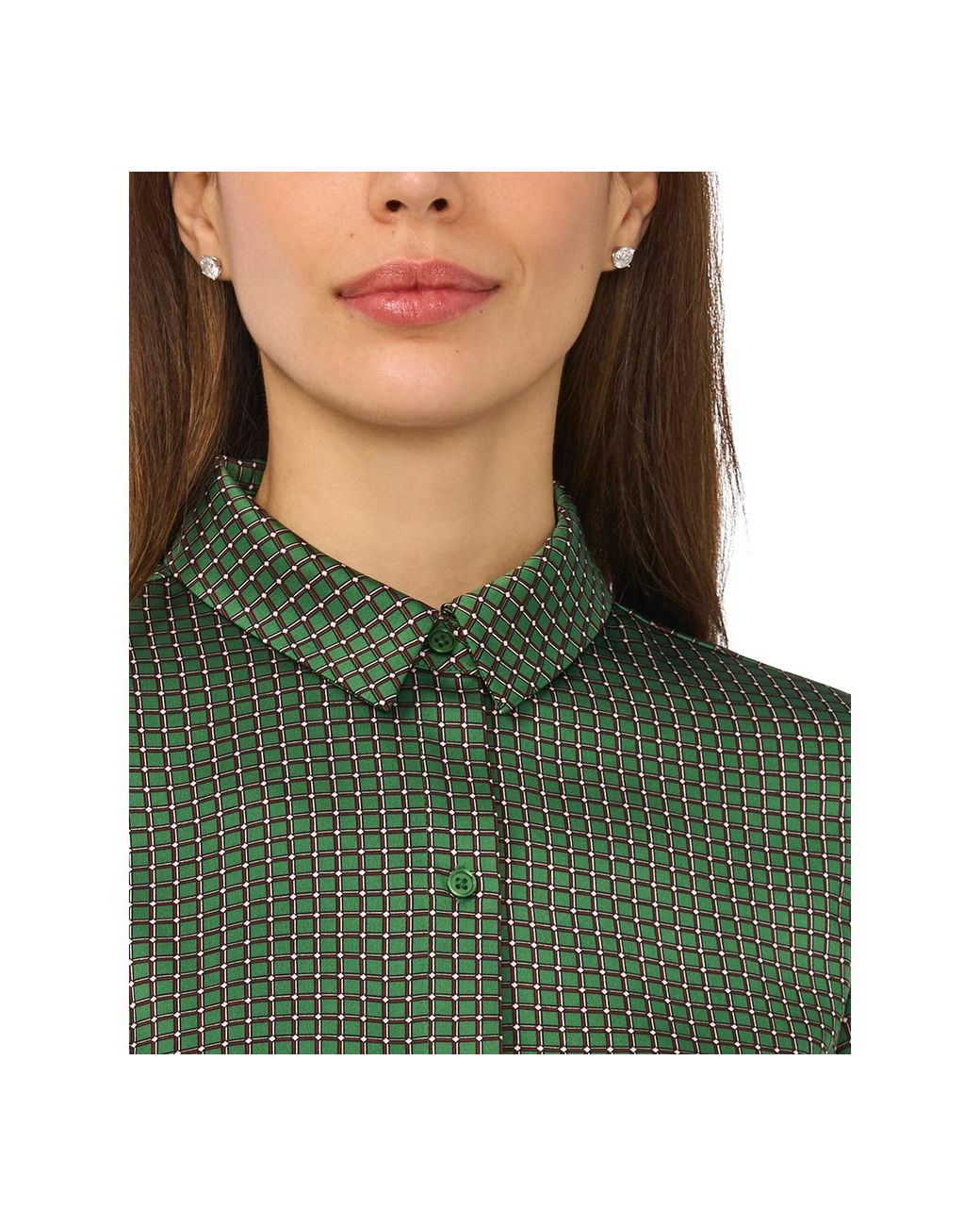 Cece Green Long-sleeve Satin Collared Blouse