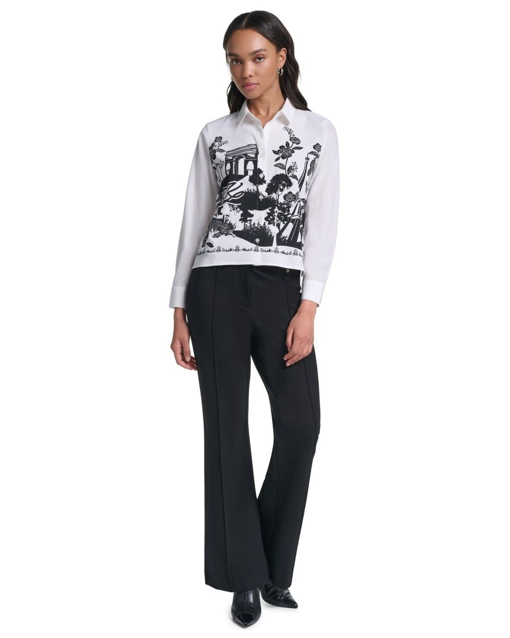 Karl Lagerfeld White Petite Collared Button-front Blouse