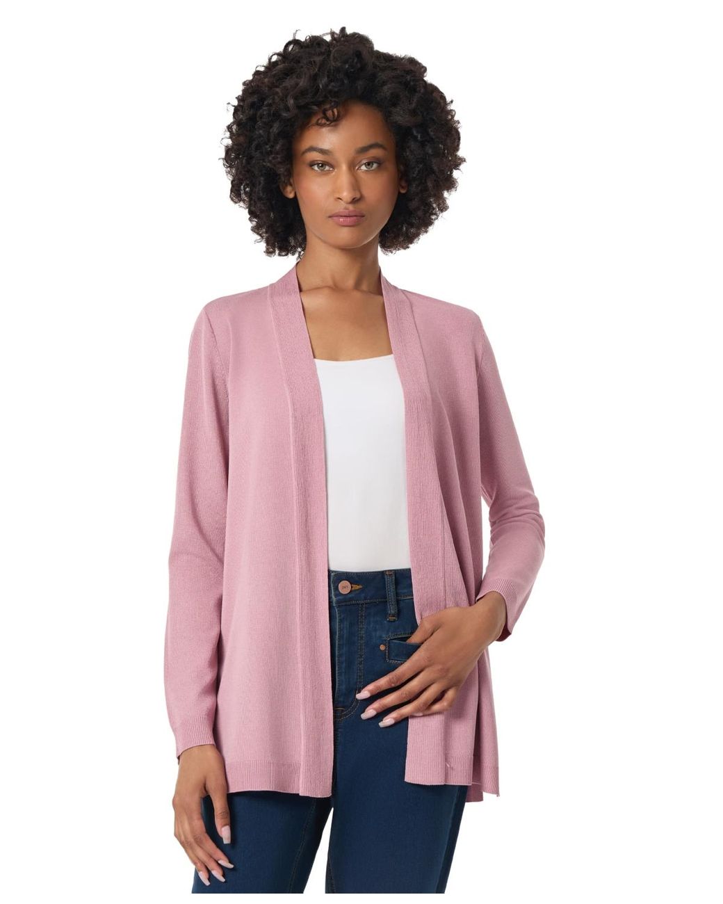 Jones New York Petite Open front Long sleeve Cardigan in Pink Lyst