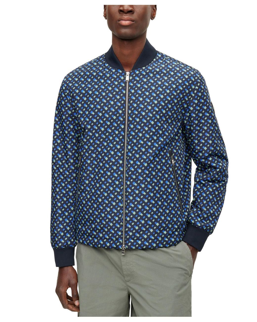 BOSS by HUGO BOSS Zipup Printed Monograms Bomber Jacket in Blue for