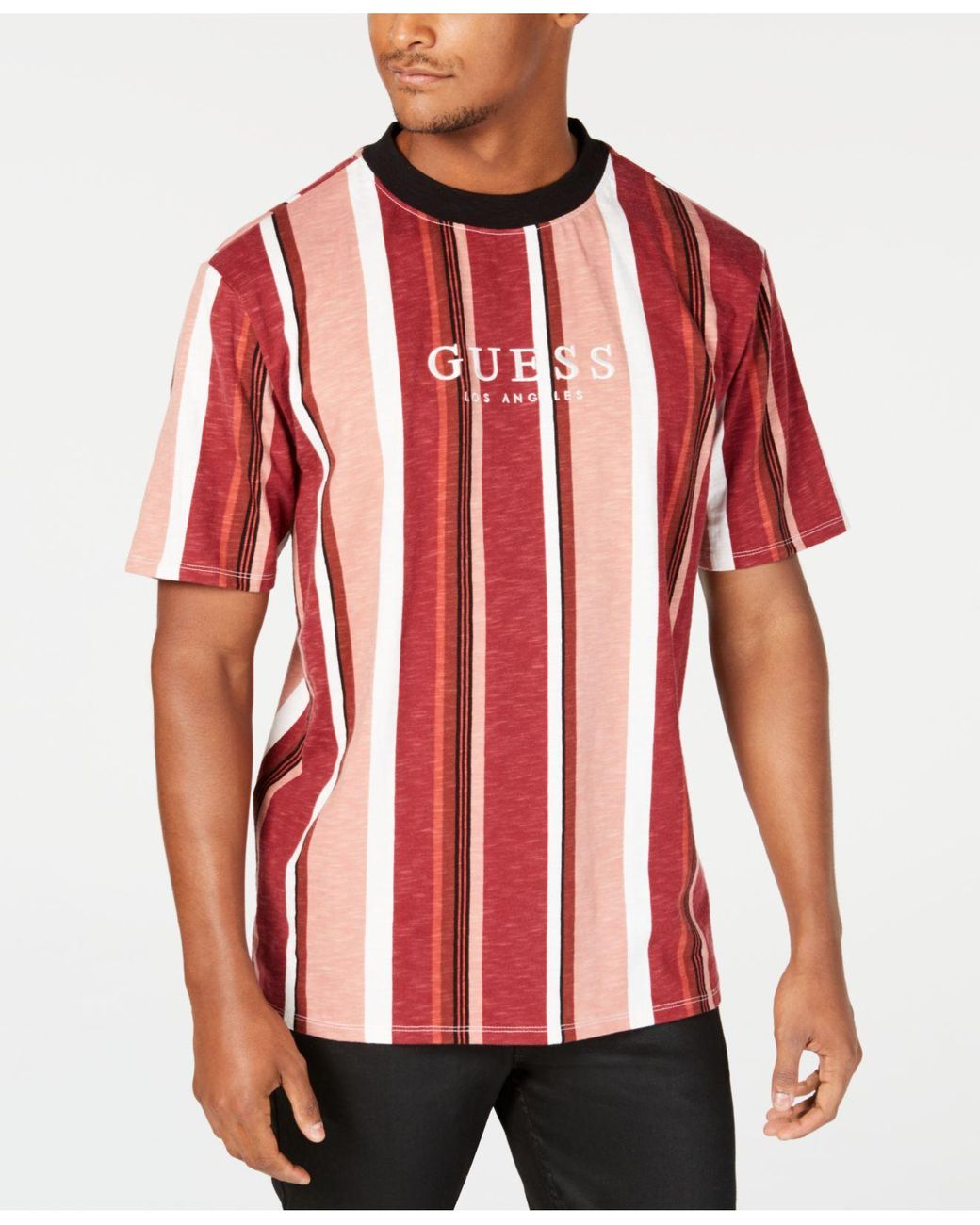 Distraktion svindler dette Guess Striped Logo T-shirt in Red for Men | Lyst