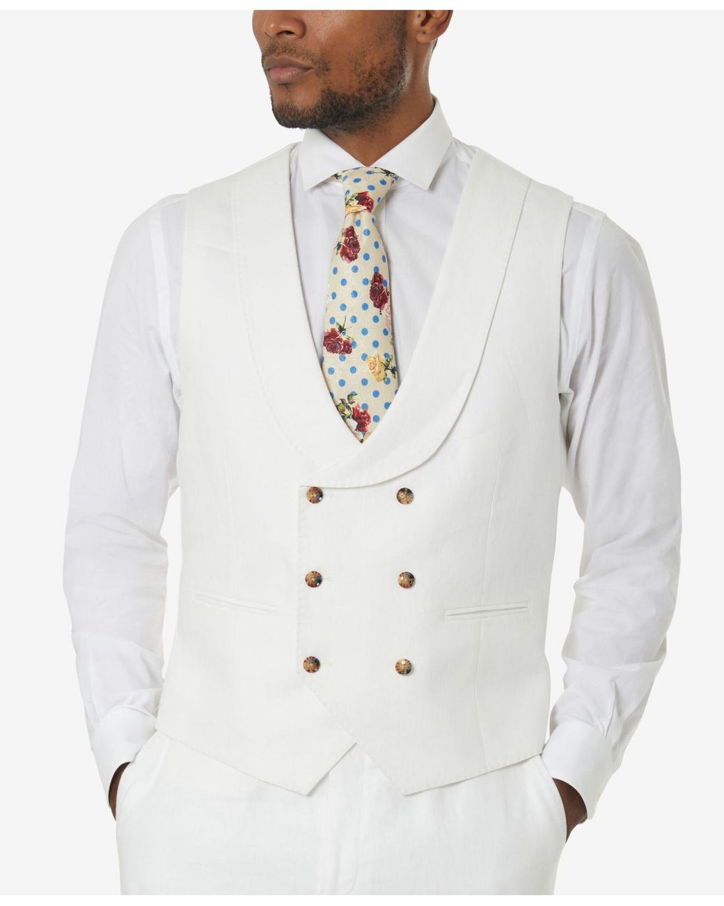 Tayion Collection Classic-fit Double-breasted Linen Suit Vest in White for  Men | Lyst