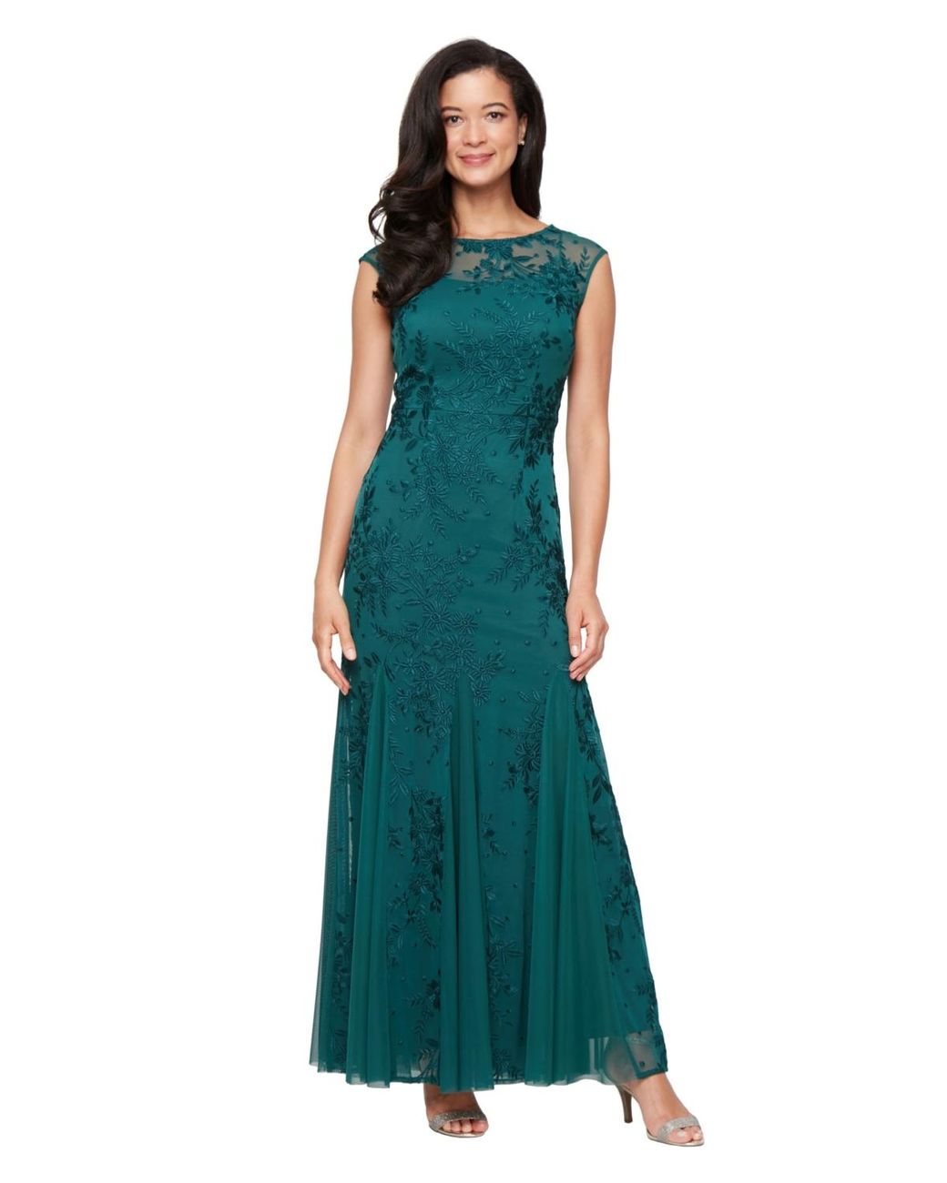 Alex Evenings Petite Cap Sleeve Long A-line Dress in Green | Lyst