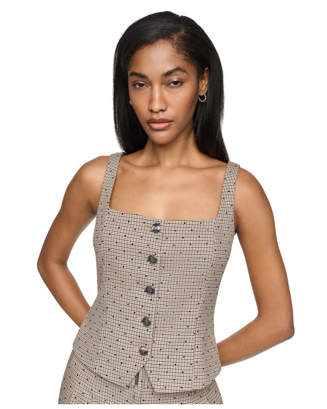 DKNY White Front-button Flocked Vest Top