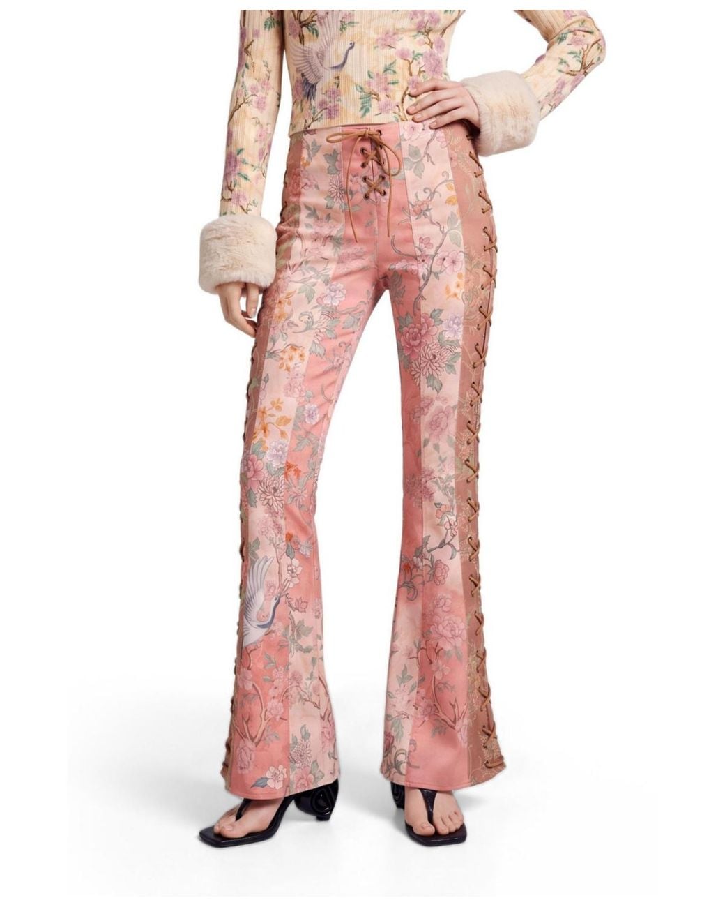 Desigual Pink Printed Flare Pants