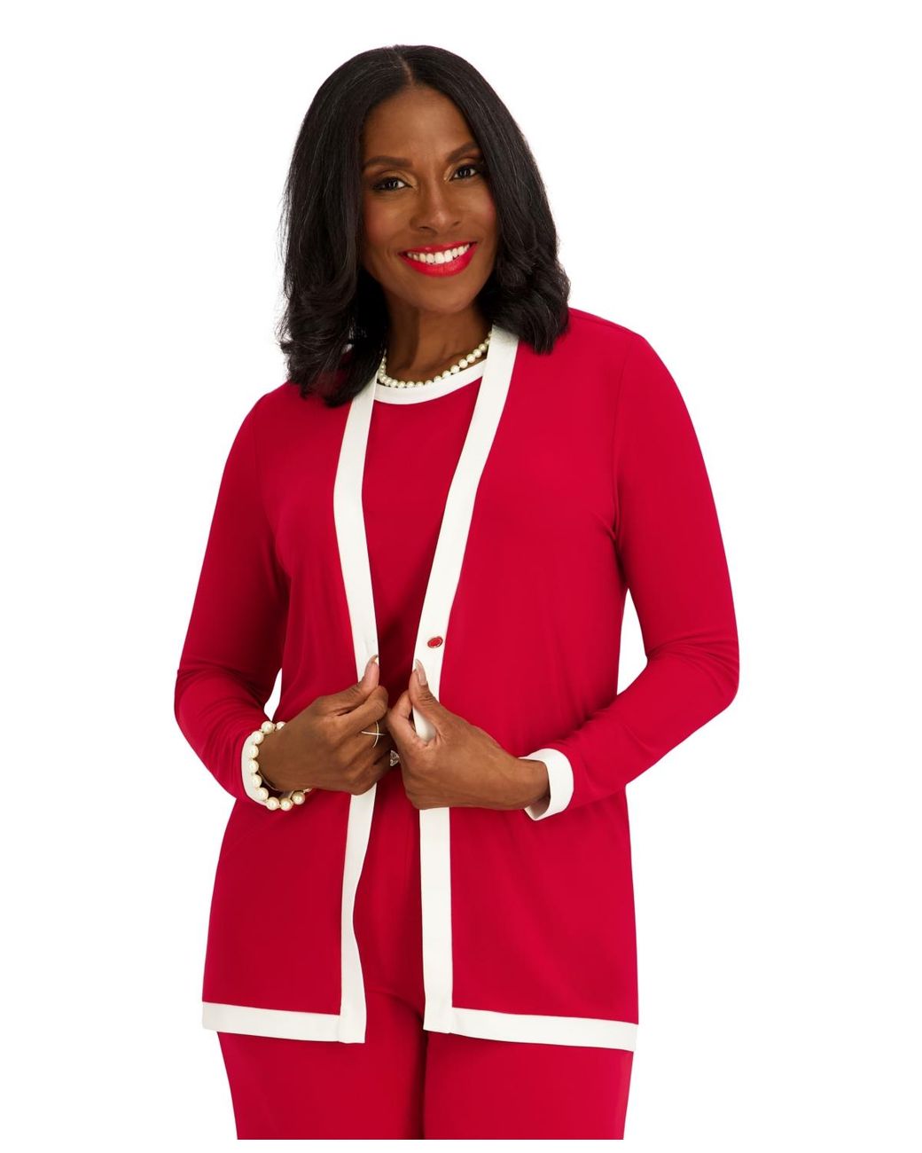 Kasper Red V-neck Button-front Cardigan