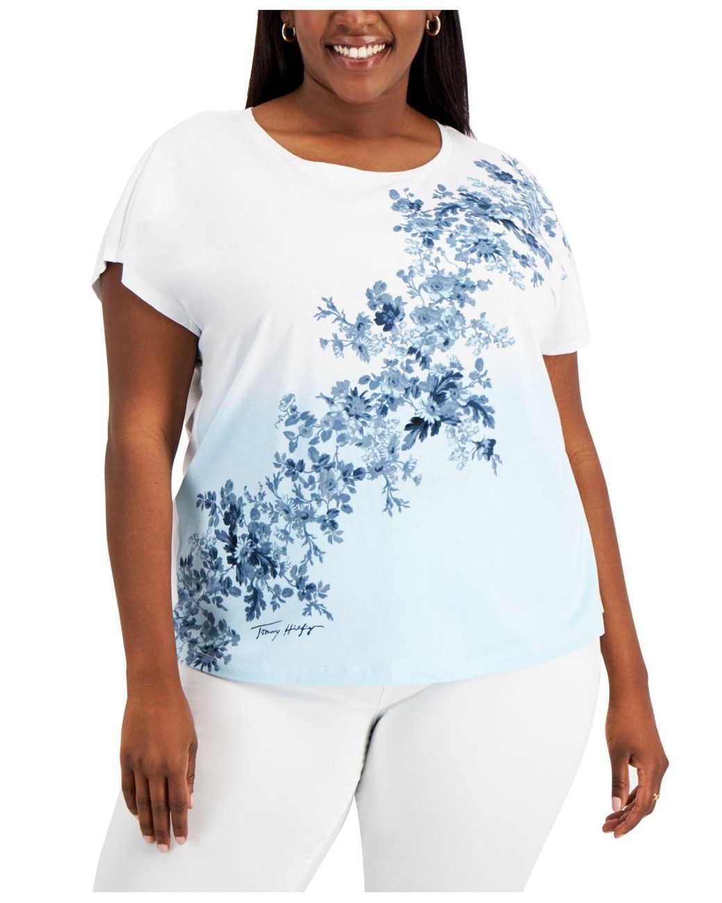 Tommy Hilfiger Plus Size Ombré Floral Tee in Blue | Lyst