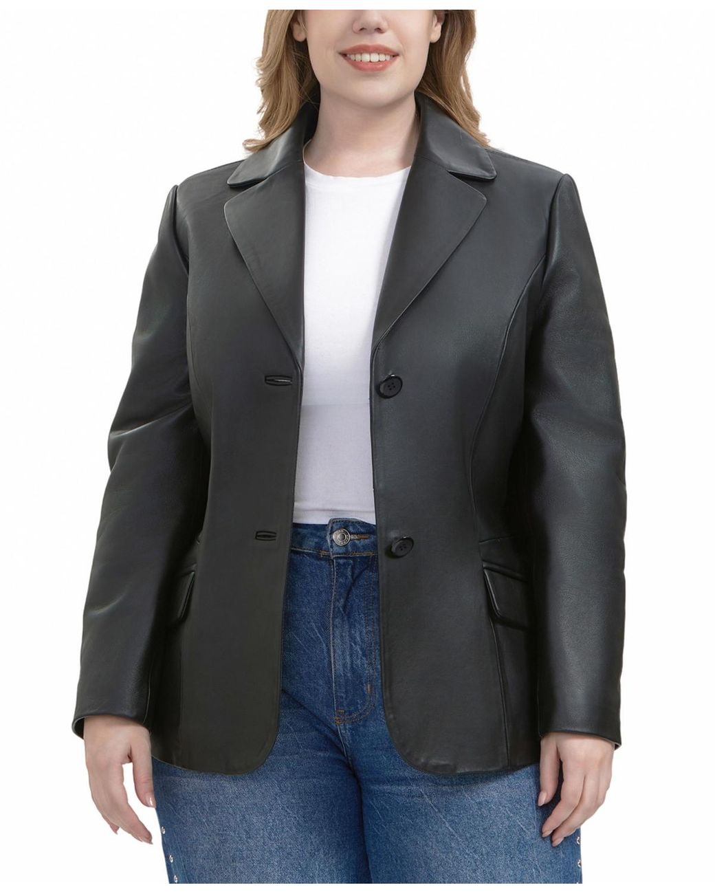BGSD Black Plus Size Ruth Leather Blazer Jacket