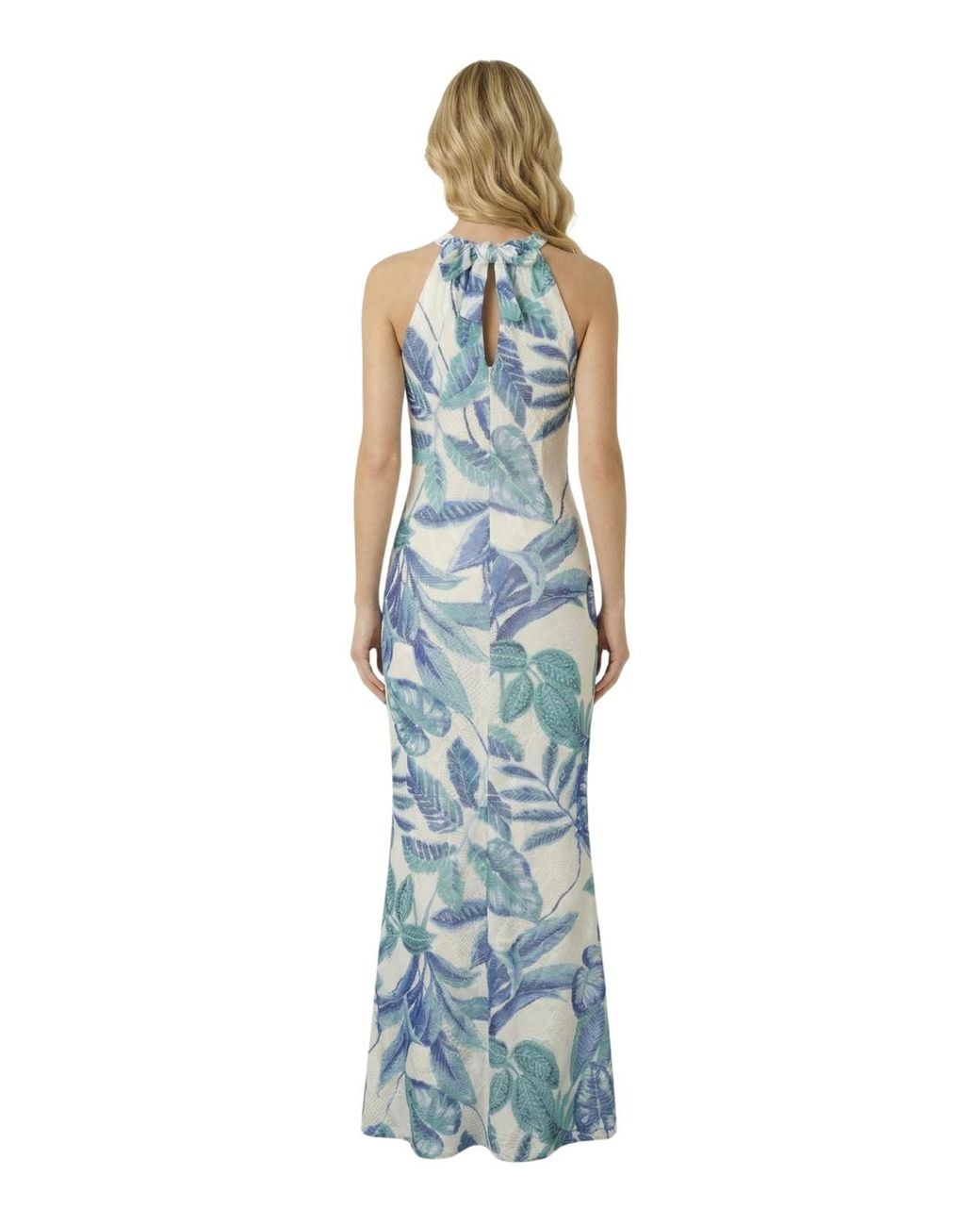 Modenaire Tropical Print Halter Neck Maxi Dress in Blue | Lyst