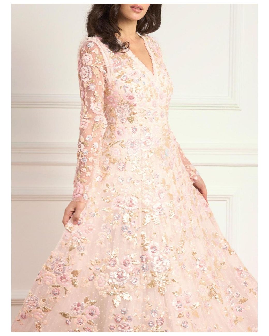 Needle & Thread Pink Sequin Paradise V-neck Gown