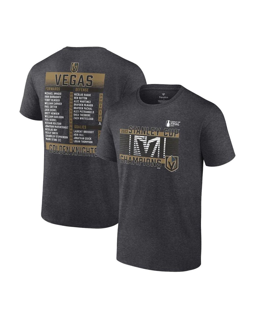 Fanatics Branded Heather Charcoal Vegas Golden Knights 2023 Stanley Cup ...