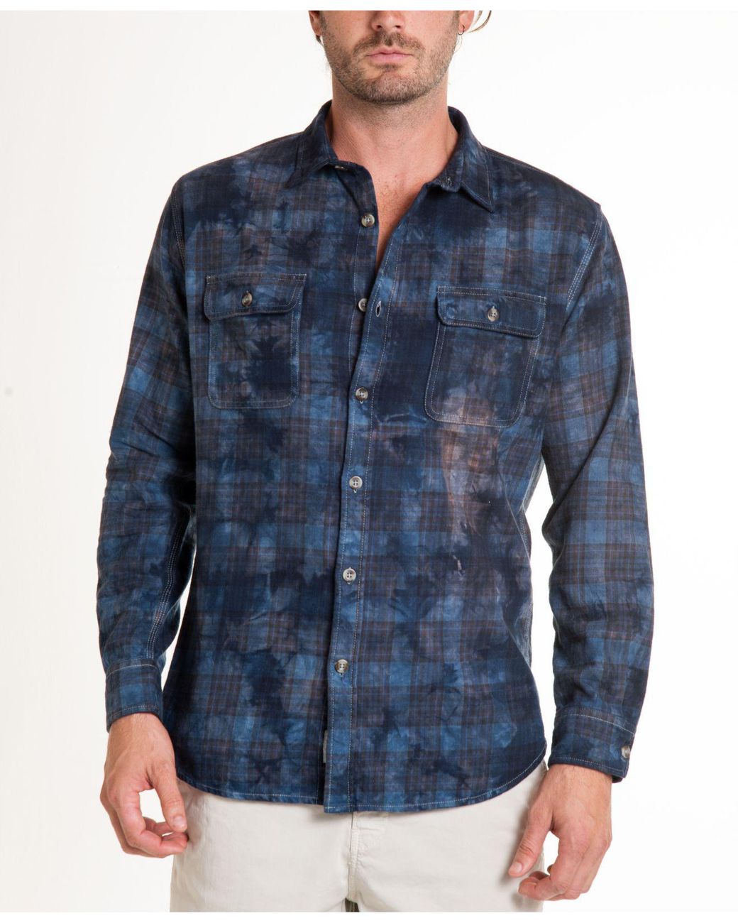 Original Paperbacks Montana Crystal Wash Tie Dye Flannel Shirt in Navy ...