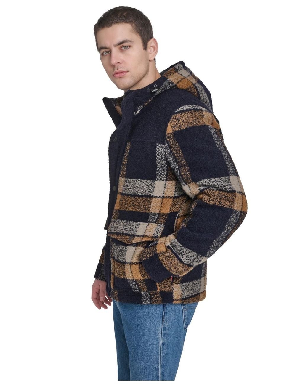 Levi's Blue Wool Blend Plaid Hooded Jacket for men
