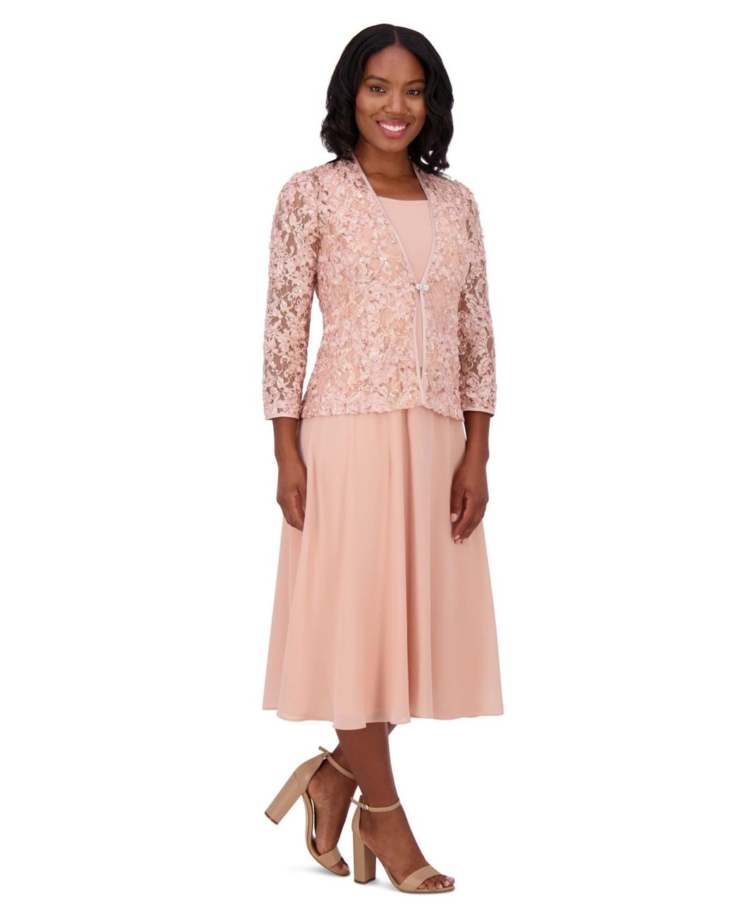 Jessica Howard Soutache Jacket & Jewel-neck Midi Dress in Pink | Lyst