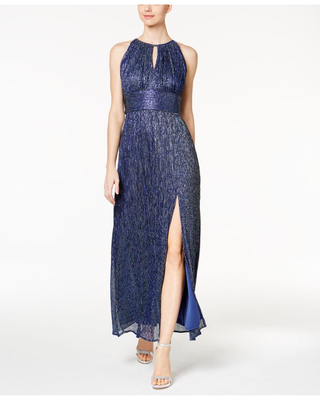 Metallic Knit Keyhole Halter Gown 