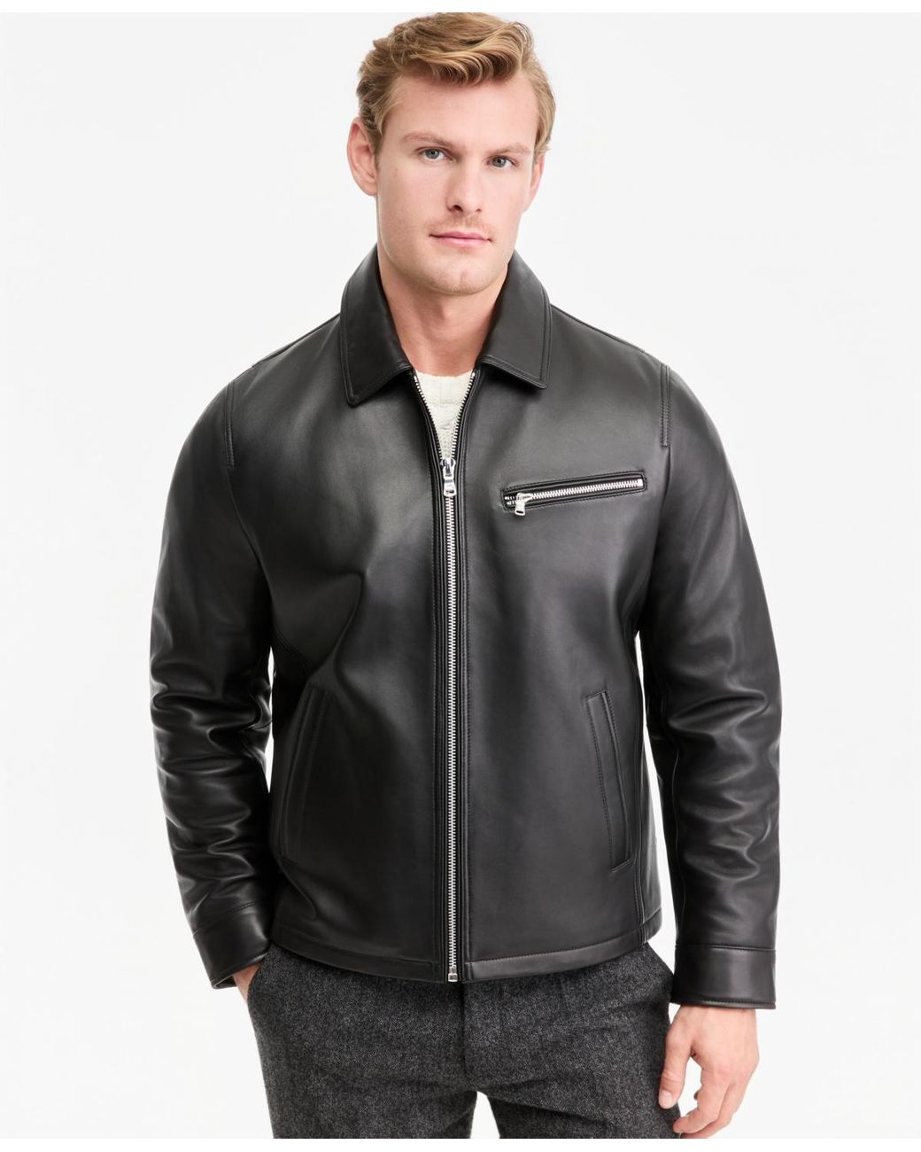 Michael Kors Black James Dean Leather Jacket, Created For Macy's for men
