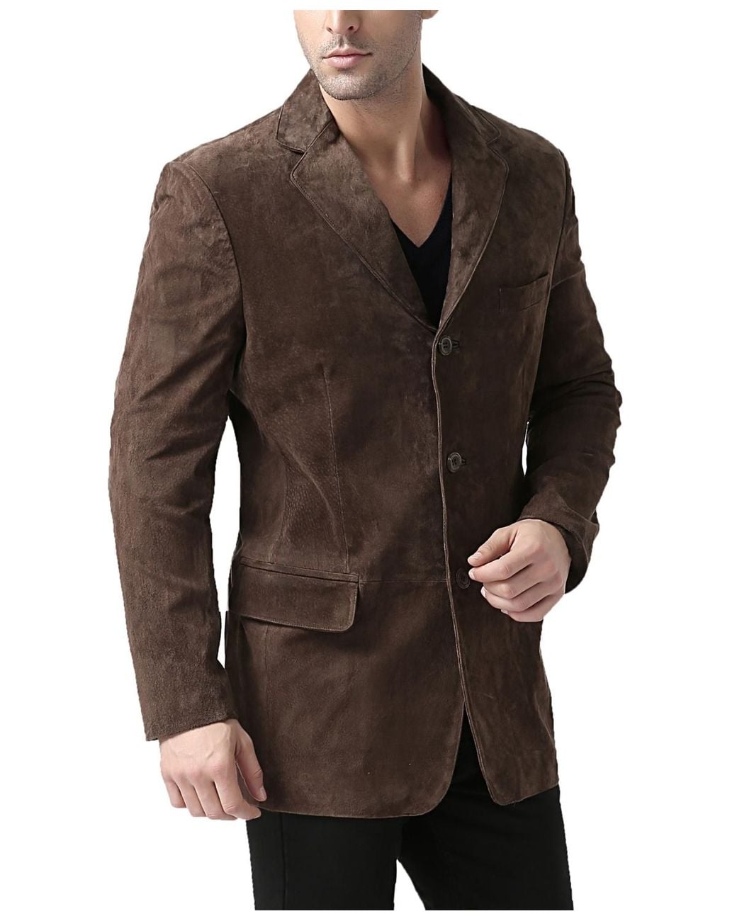 BGSD Brown Men Robert Three-button Suede Leather Blazer for men