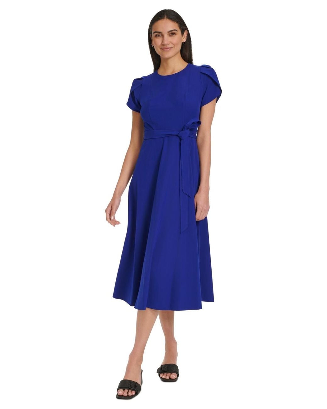 Calvin Klein Tulip-sleeve Tie-waist A-line Dress in Blue | Lyst